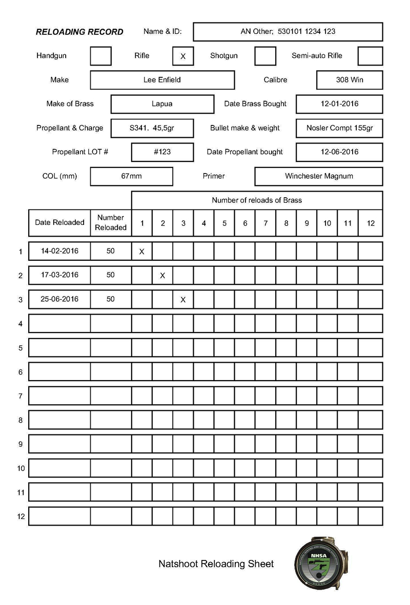 Printable Reloading Log Sheets Printable World Holiday